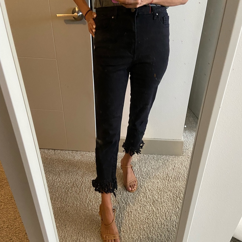 Women’s Fringe High Rise Crop Black Denim